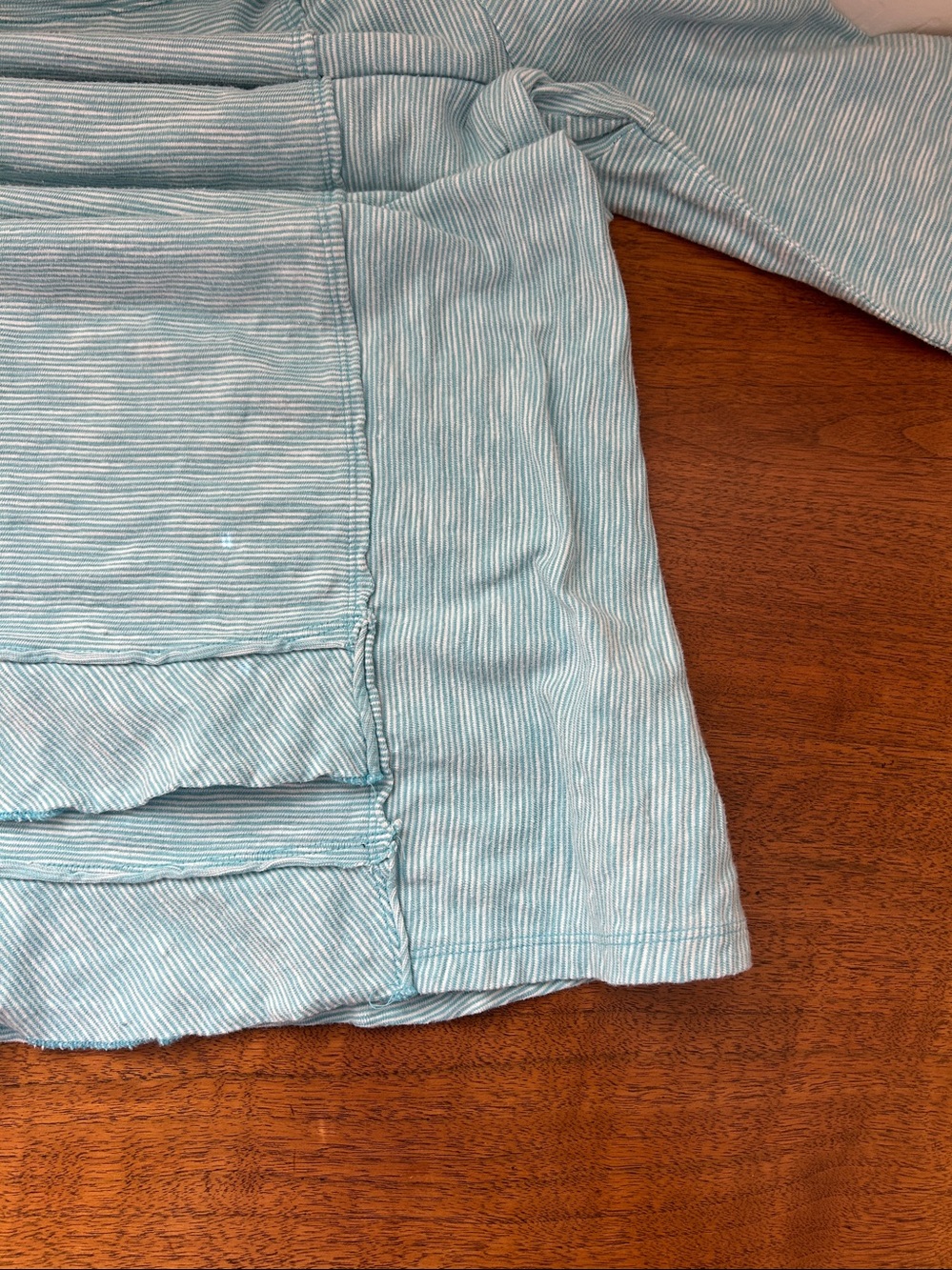 Soft Surroundings Turquoise Pinstripe Ruffle Hem Tunic Top. Large - Picture 4 of 6